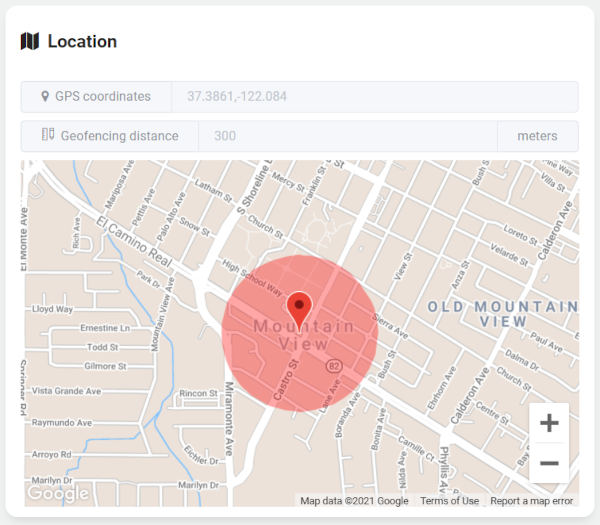 Geofencing zone in the site page