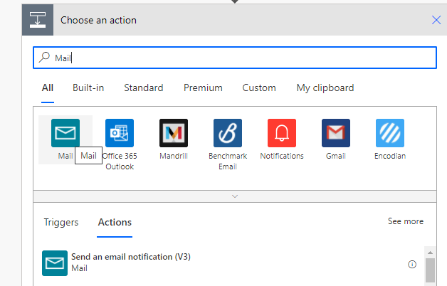 Select the mail action
