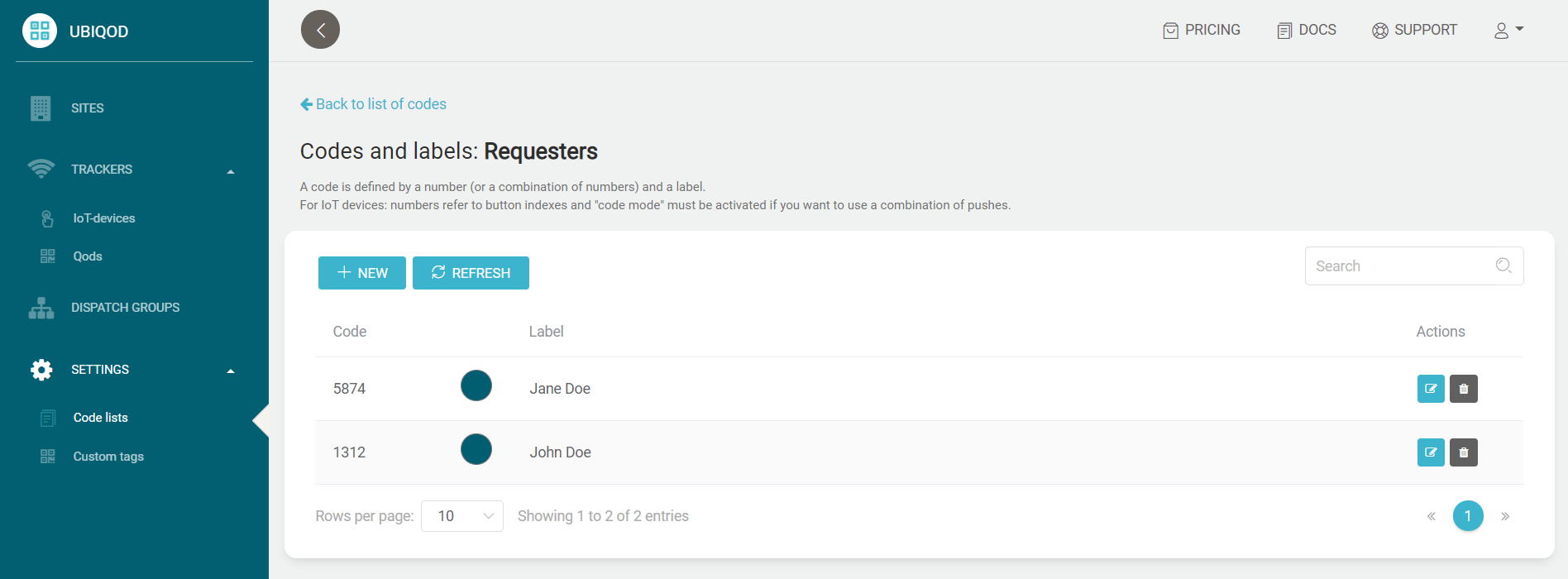 Create a requesters code list